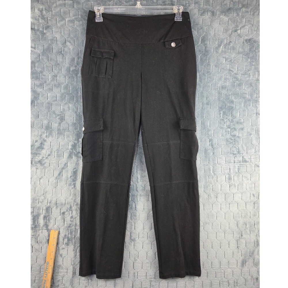 Women with Control Black Cargo Pants Straight Leg Pull On Utility Size M